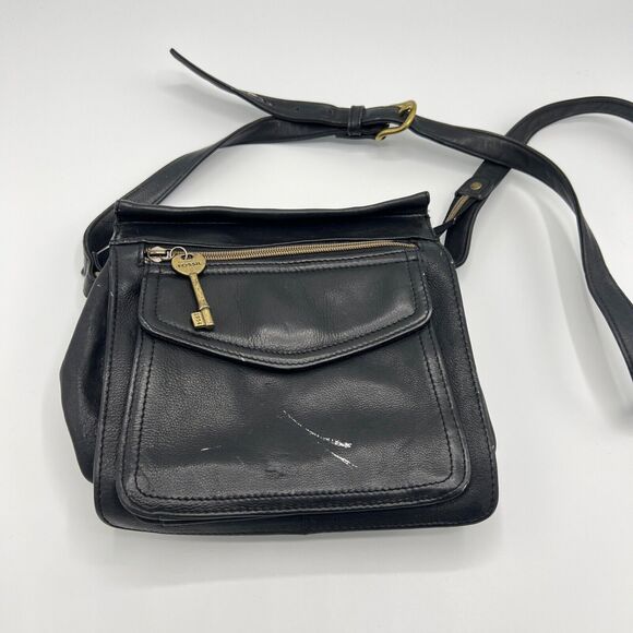 As Is Fossil 1954 Leather Crossbody Bag with Key Black New American Classic - Picture 1 of 13